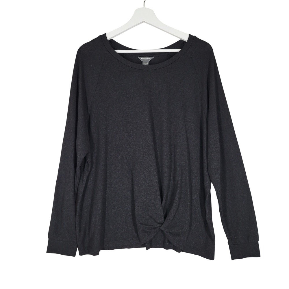 Eddie Bauer Sleepwear Top Women Large Black Twist Front Long Sleeve Pajama Shirt
